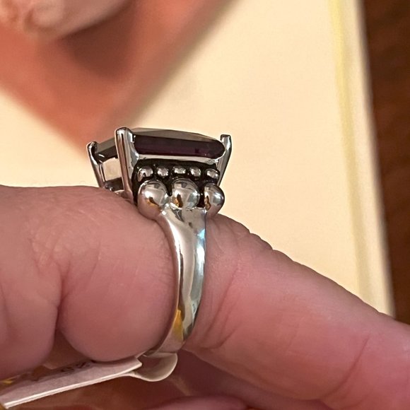 Large Square Cut Amethyst Ring in 925 Silver Artisan - NWT, Size 7 - Picture 5 of 10